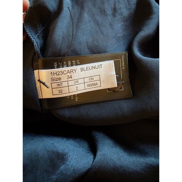 Ba&sh Cary Cargo Style Wide Leg Pants Deep Navy Blue Satin Sz 34/XS - Picture 12 of 13